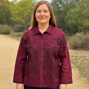 Asha Marie Western Sequin Embroidered Button-Down Shirt Women’s Size M